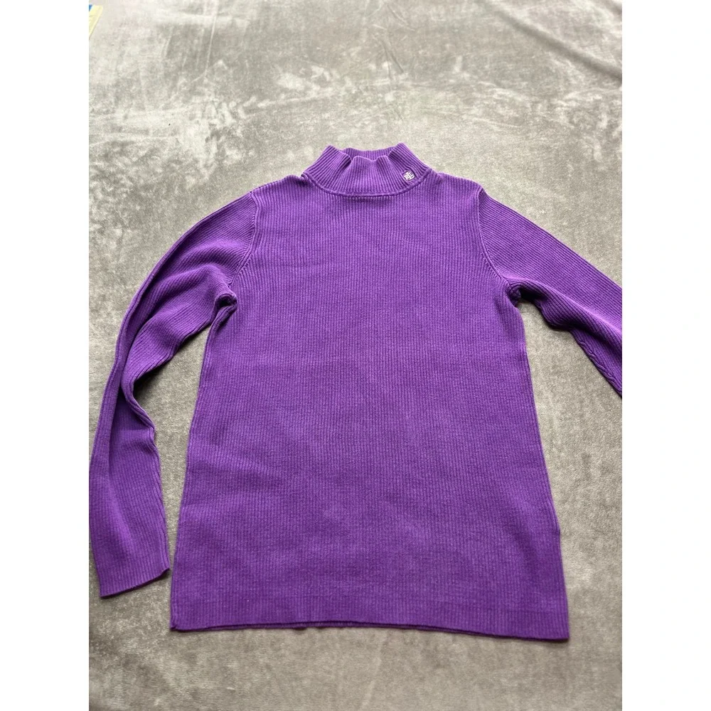 Lauren Ralph Lauren Womens Purple‎ Ribbed Mock Neck Cotton Knit Sweater Size M
